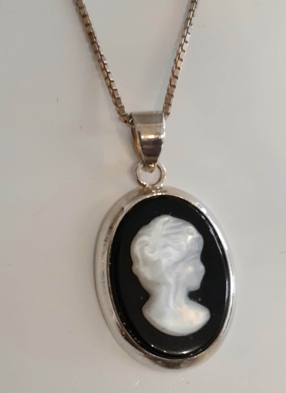 Cameo Silver Pendant on a necklace