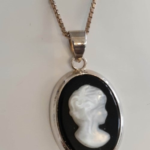 Cameo Silver Pendant on a necklace
