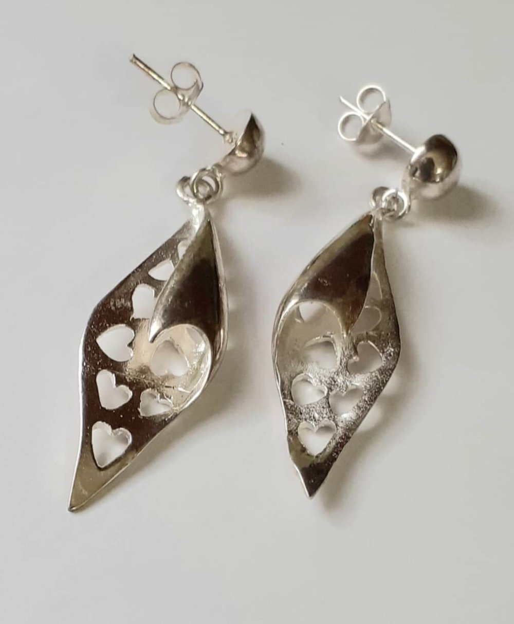 Silver Heart Patterned Earrings