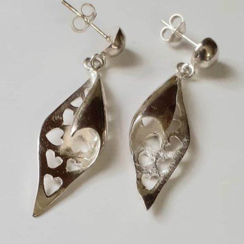 Silver Heart Patterned Earrings