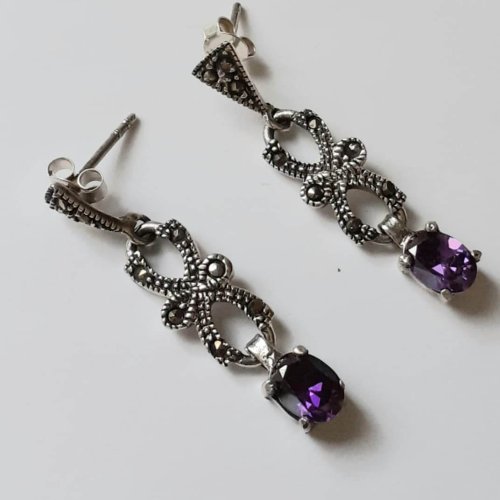 Amethyst Marcasite Silver Earrings