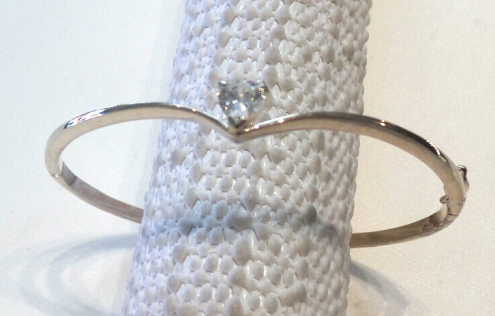 Silver Bangle with Cubic Heart