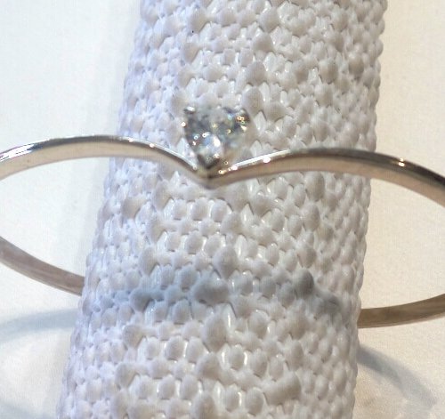 Silver Bangle with Cubic Heart