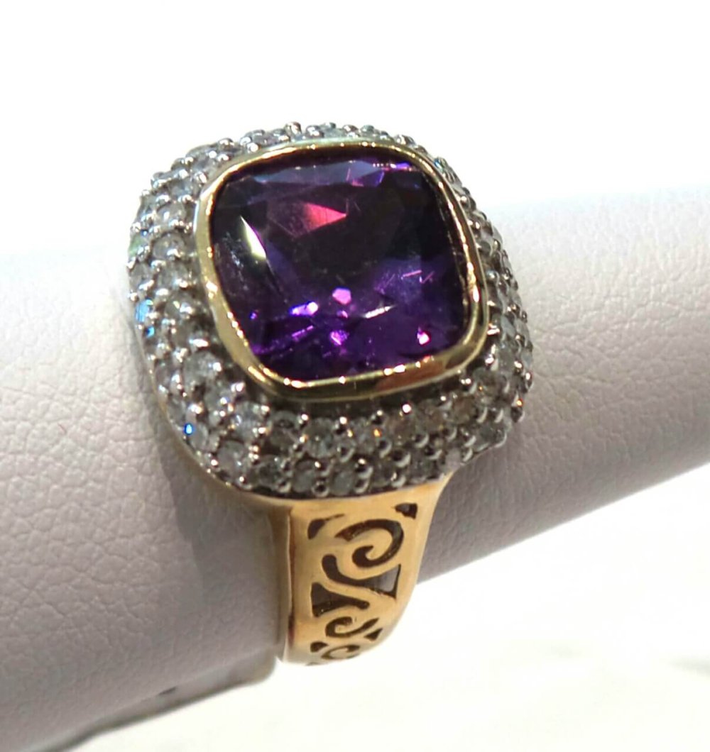 Amethyst & Diamond 10k Ring