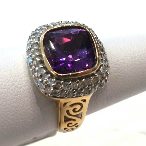 Amethyst & Diamond 10k Ring