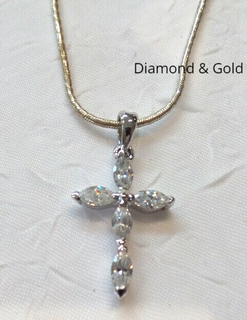 Cubic Zirconia Cross on a Snake Chain - Diamond & Gold