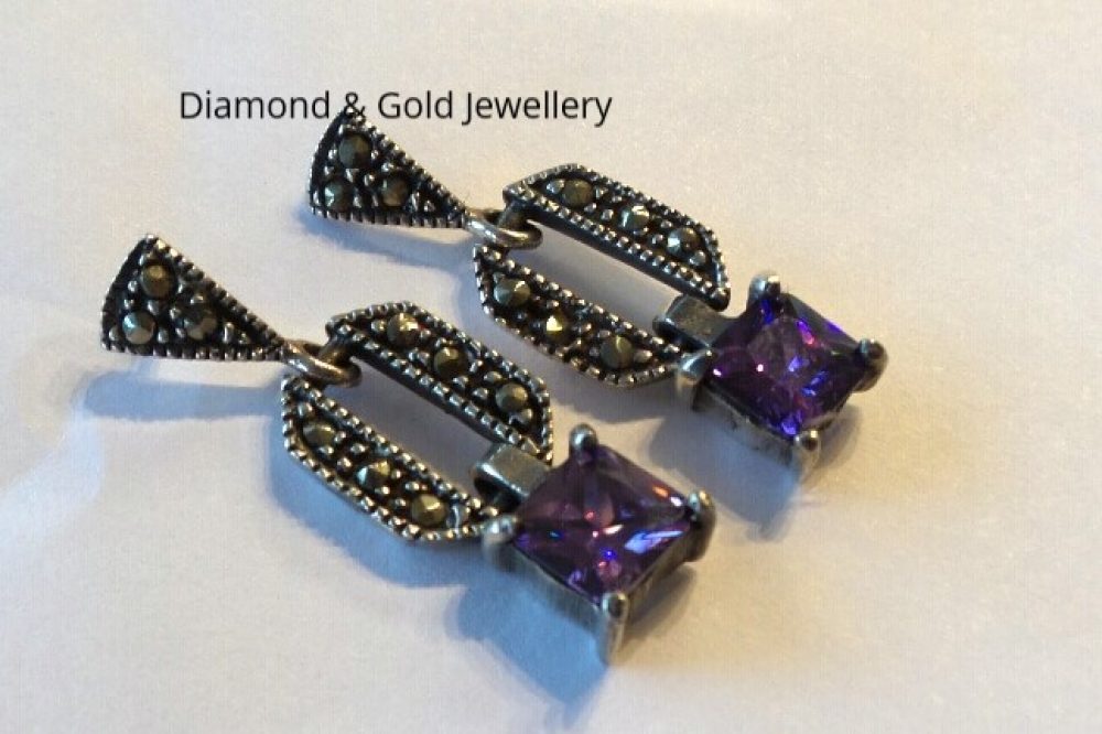 Amethyst Marcasite Silver Earrings