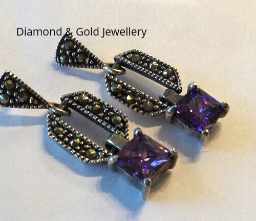 Amethyst Marcasite Silver Earrings