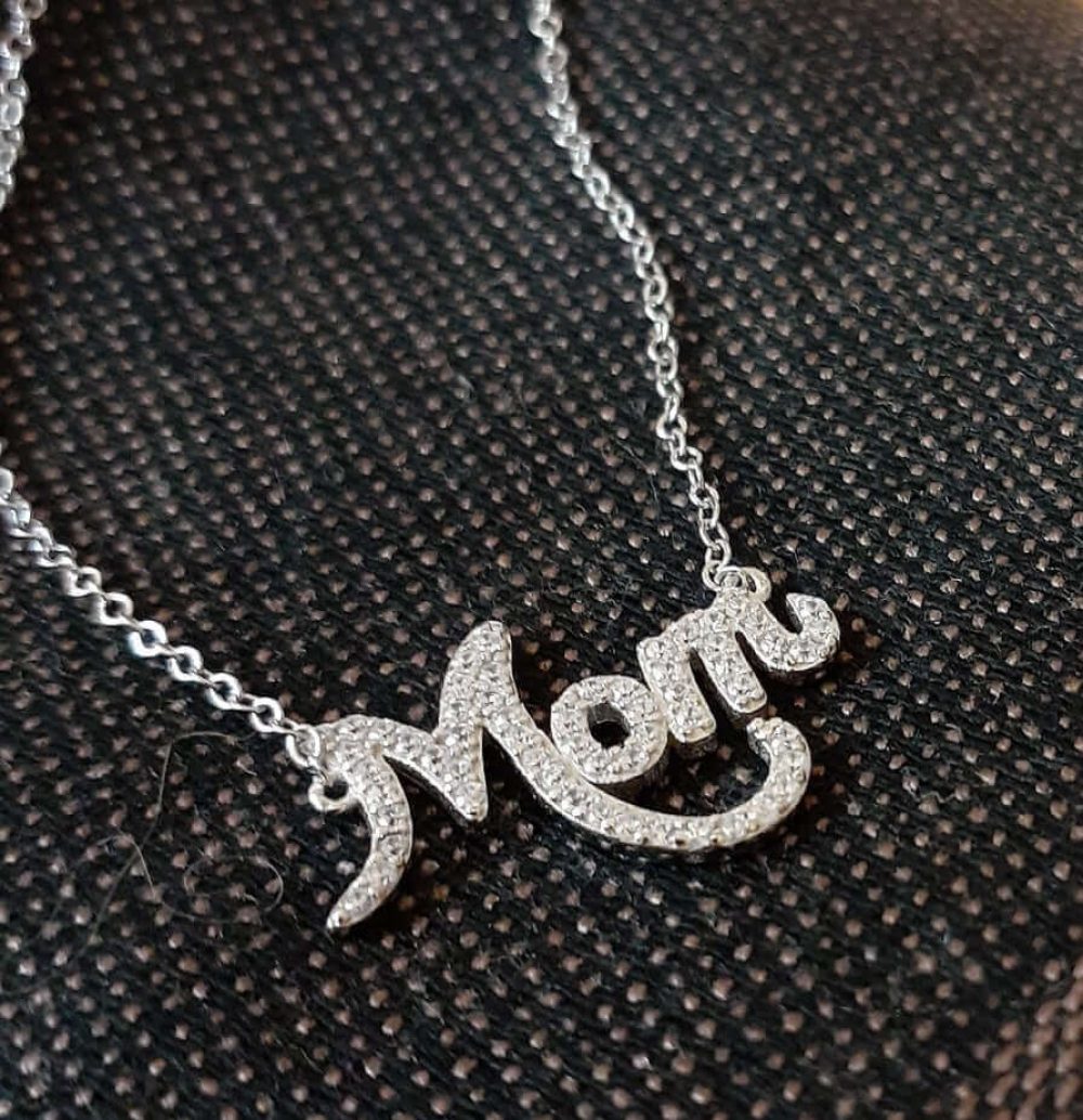 MOM Silver Necklace with Cubic Zirconia Stones