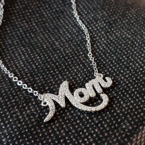 MOM Silver Necklace with Cubic Zirconia Stones