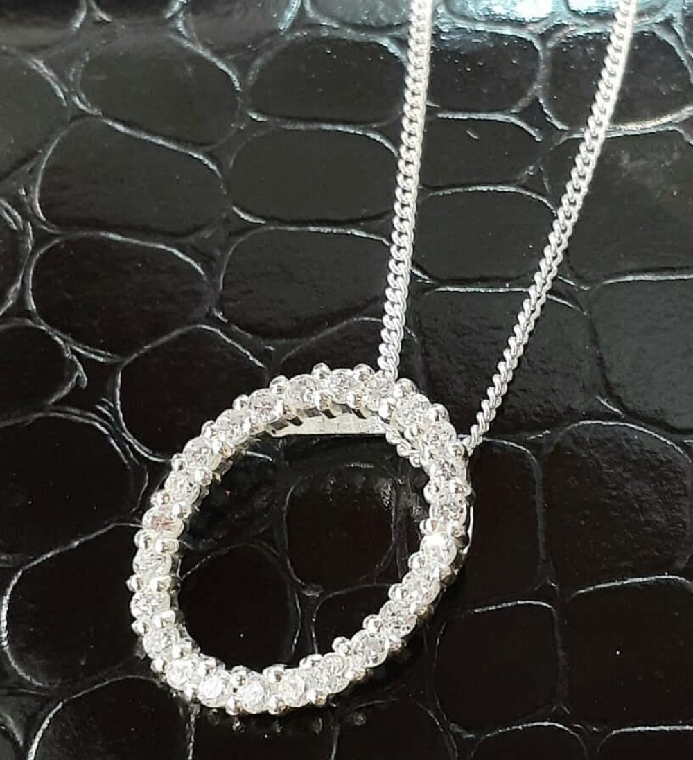 Beautiful Oval Cubic Zirconia Pendant on a Silver Chain