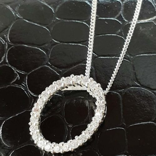 Beautiful Oval Cubic Zirconia Pendant on a Silver Chain