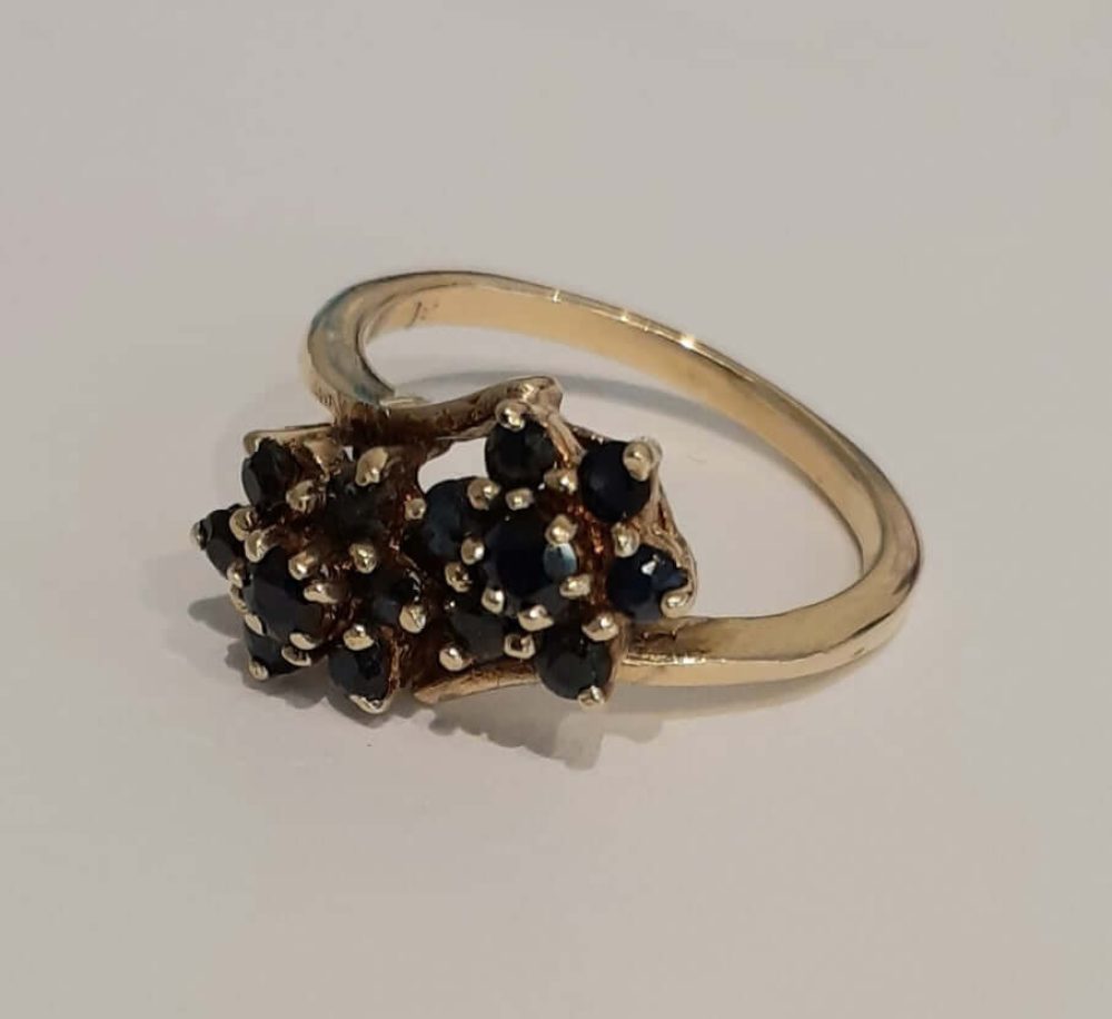 Blue Sapphire Cluster Ring- 14k