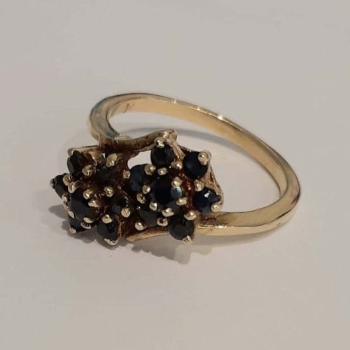 Blue Sapphire Cluster Ring- 14k