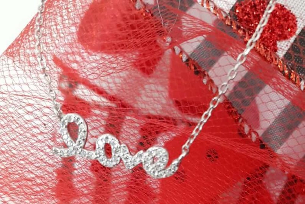 LOVE Silver Necklace with Cubic Zirconia Stones - Image 3