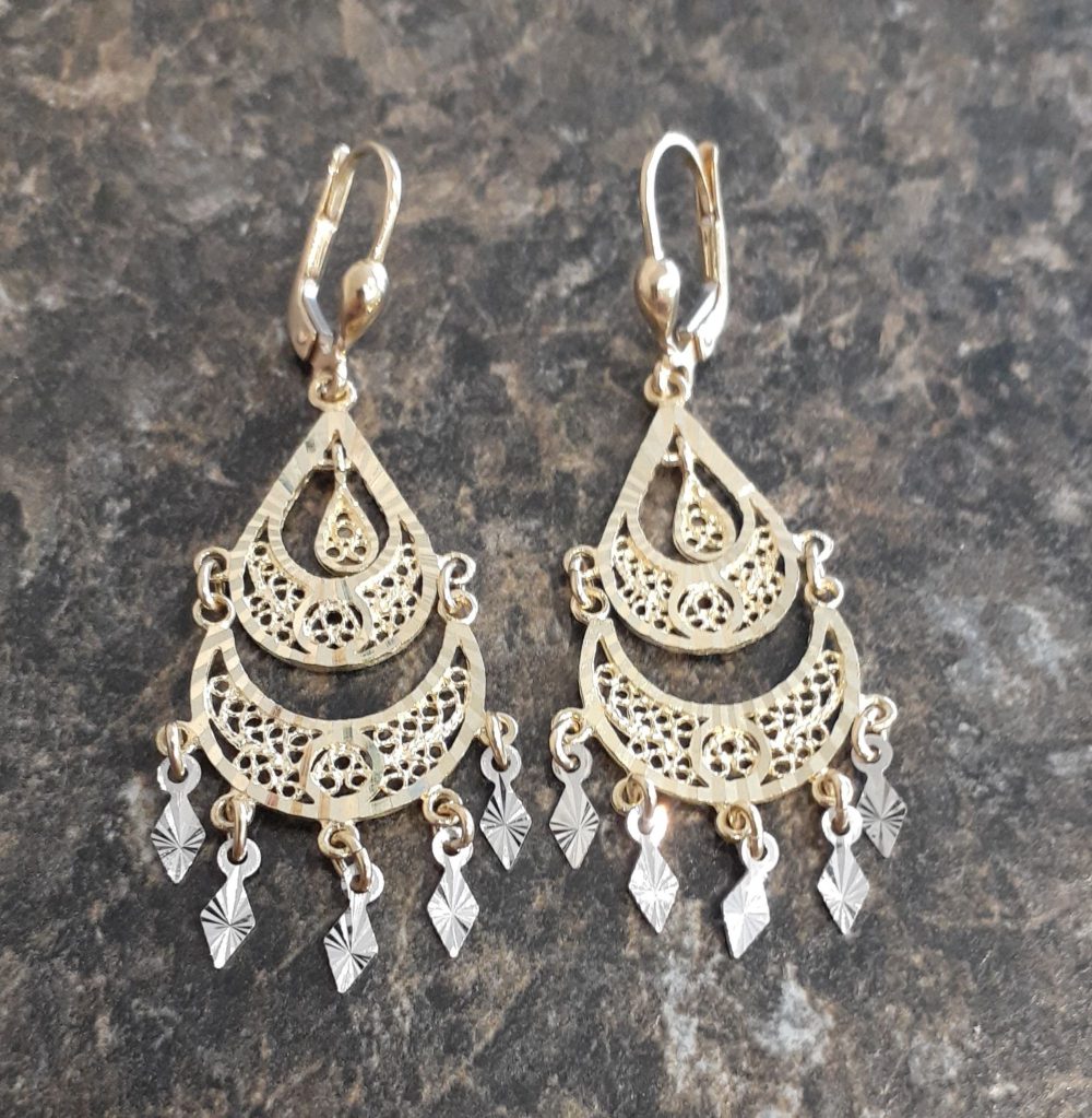 Chandelier Filigree Two Toned Earrings in 10k