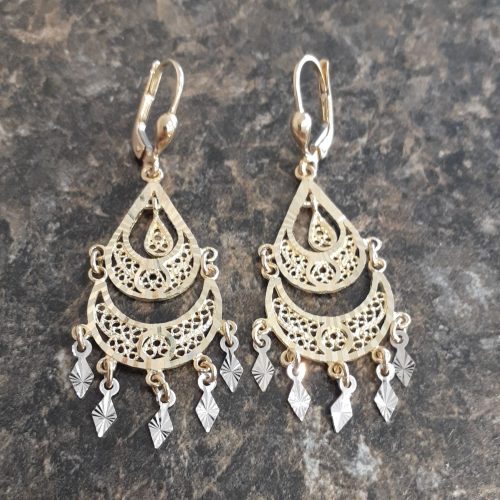 Chandelier Filigree Two Toned Earrings in 10k
