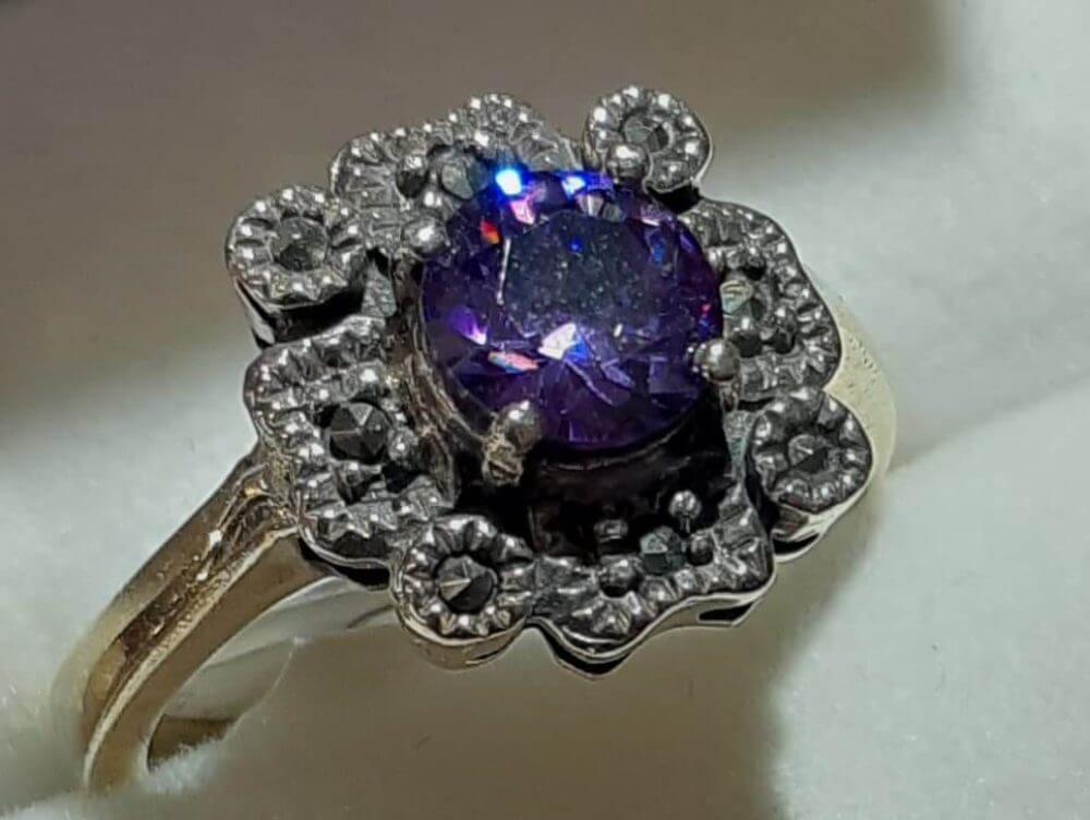 Silver Marcasite Amethyst Ring