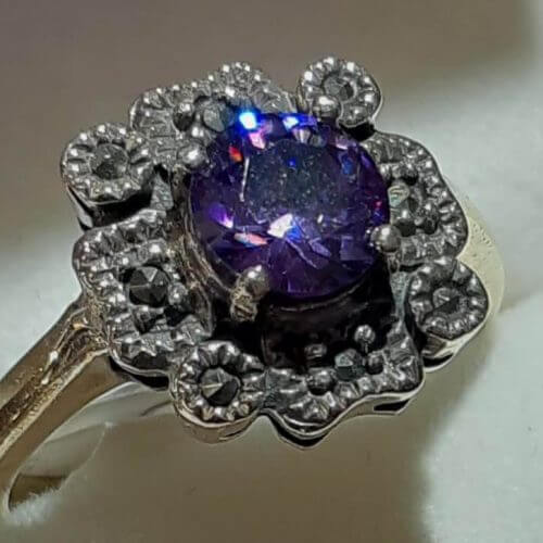 Silver Marcasite Amethyst Ring