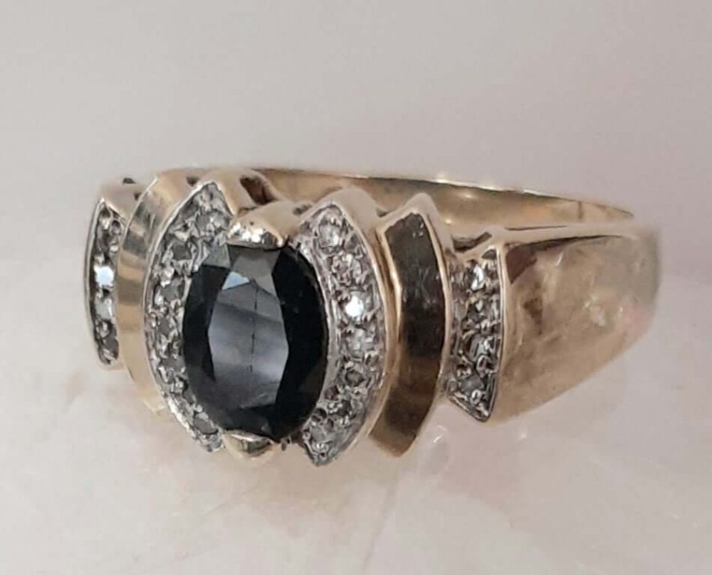 Blue Sapphires & Diamonds Ring set in 14k - Image 3