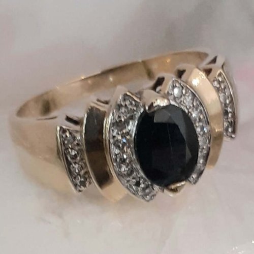 Blue Sapphires & Diamonds Ring set in 14k