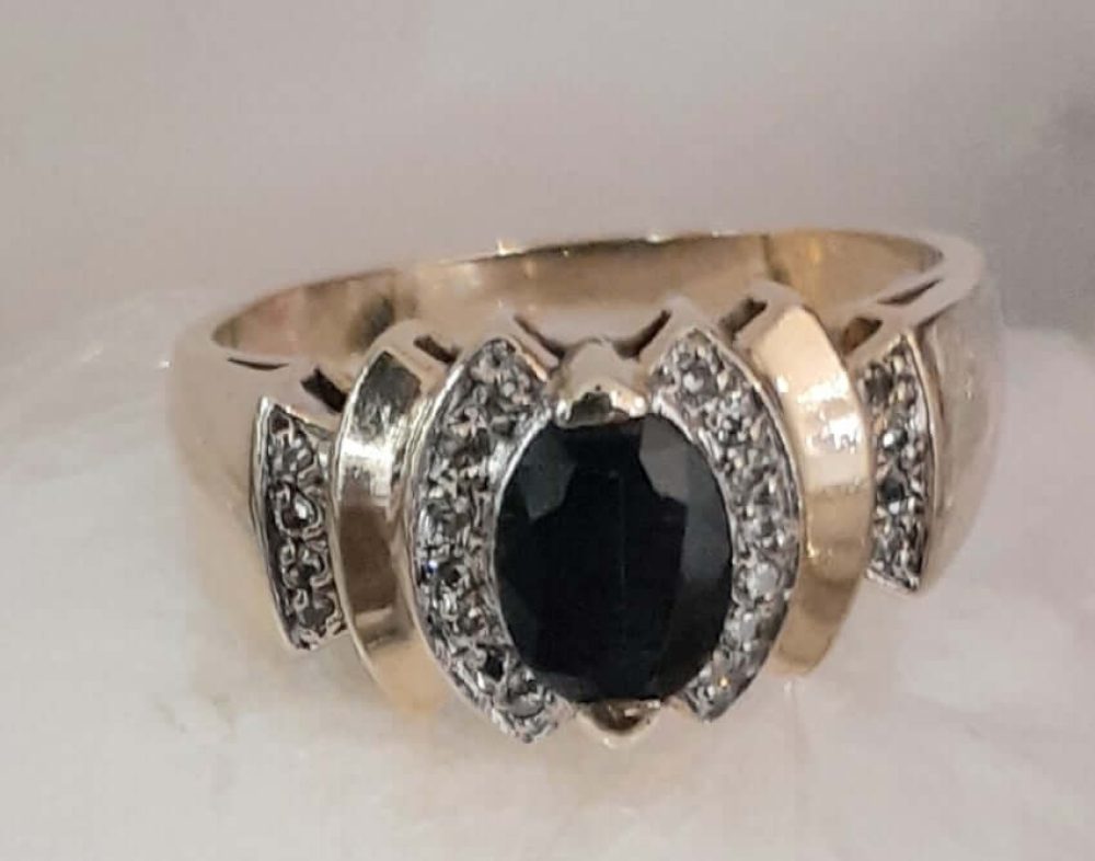 Blue Sapphires & Diamonds Ring set in 14k - Image 2