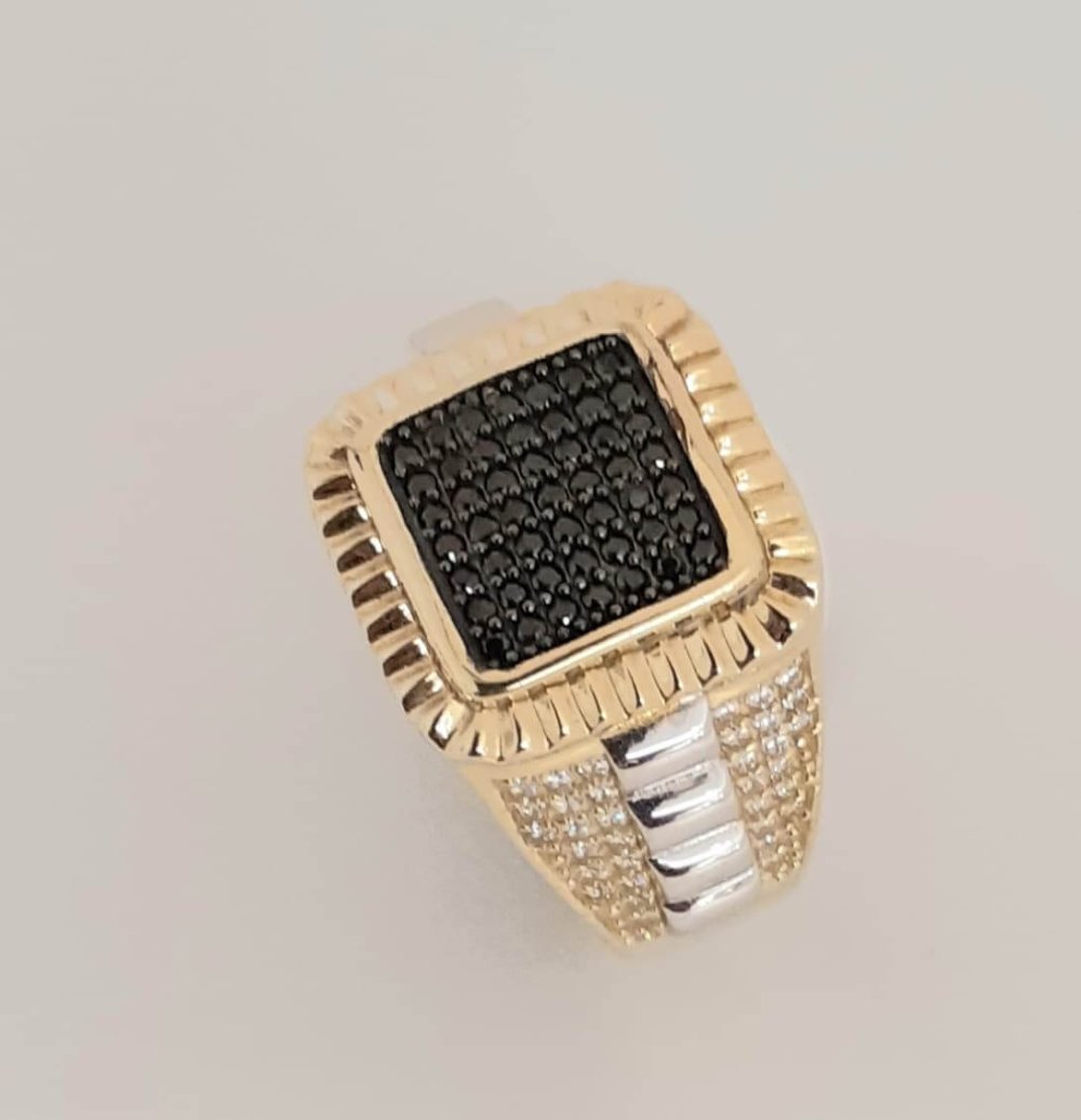 Black & White Cubic Zirconia Stone Men's Ring -10k - Image 2