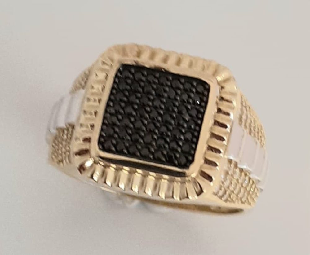 Black & White Cubic Zirconia Stone Men's Ring -10k