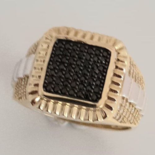 Black & White Cubic Zirconia Stone Men's Ring -10k