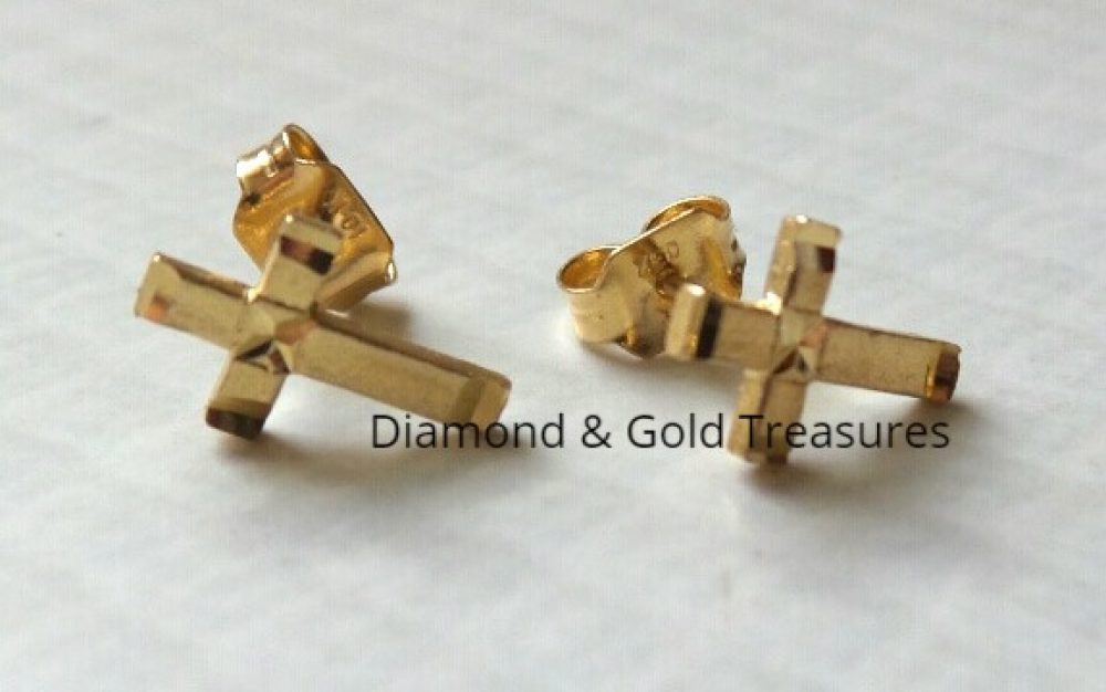 Cross Stud Earrings - 10k Gold - Image 2