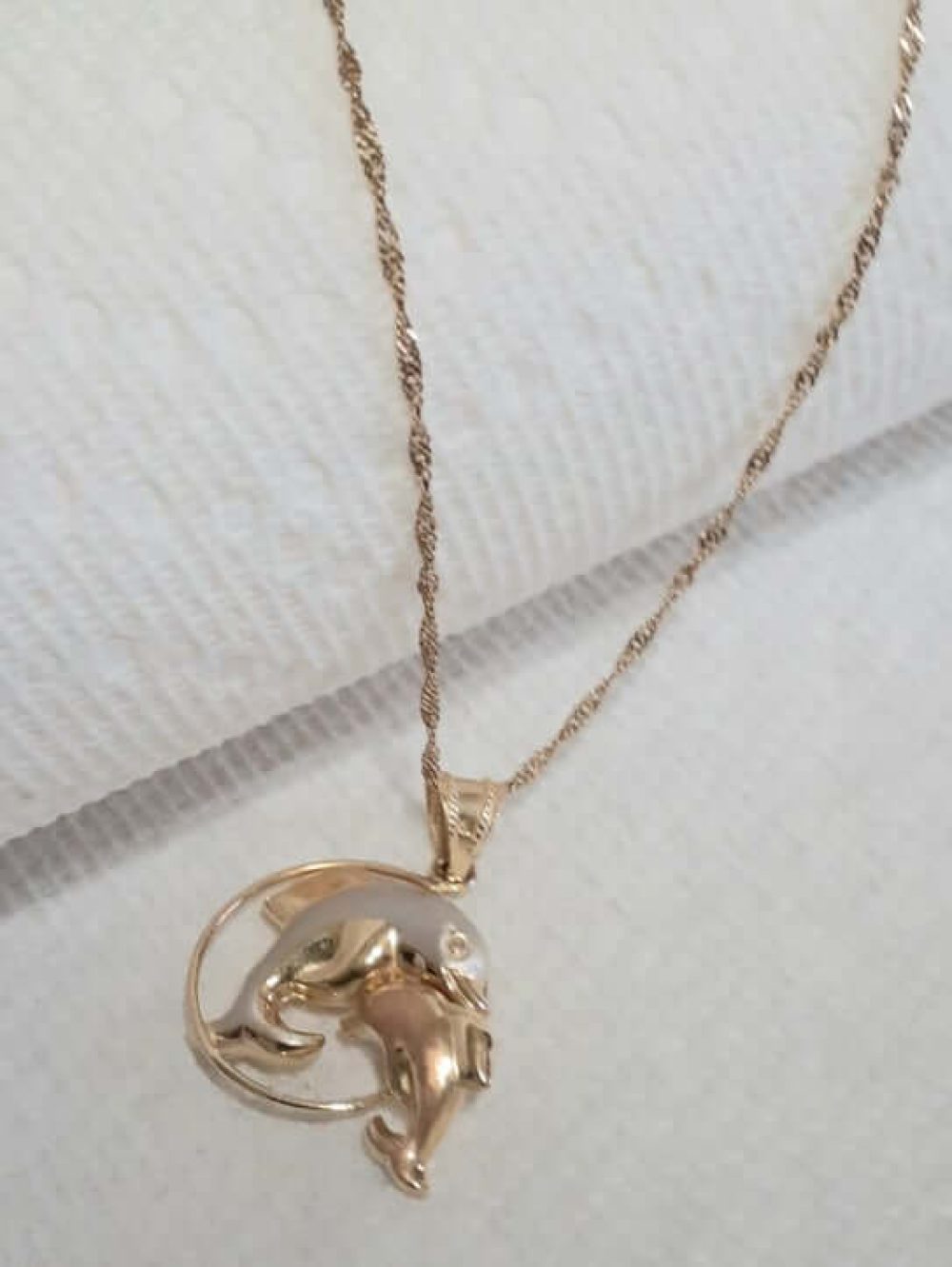 Dolphin Tri Coloured Necklace in 14k - Image 2