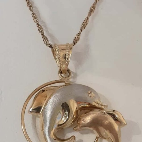 Dolphin Tri Coloured Necklace in 14k