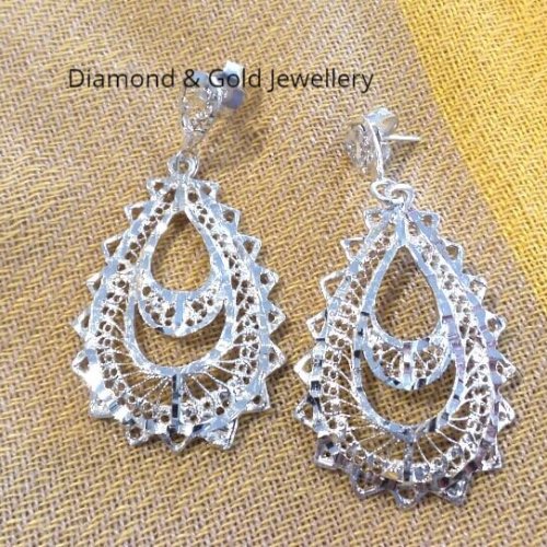 Filigree Pear Shaped Designed Silver Earrings