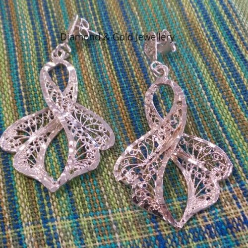 Twisted Filigree Silver  Long Earrings