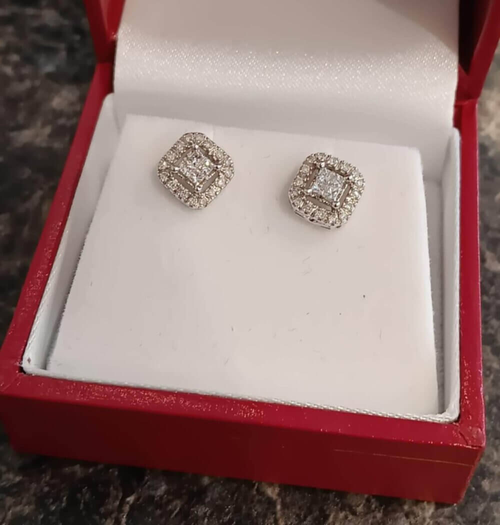 10k White Gold Halo Diamond Earrings