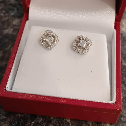 10k White Gold Halo Diamond Earrings