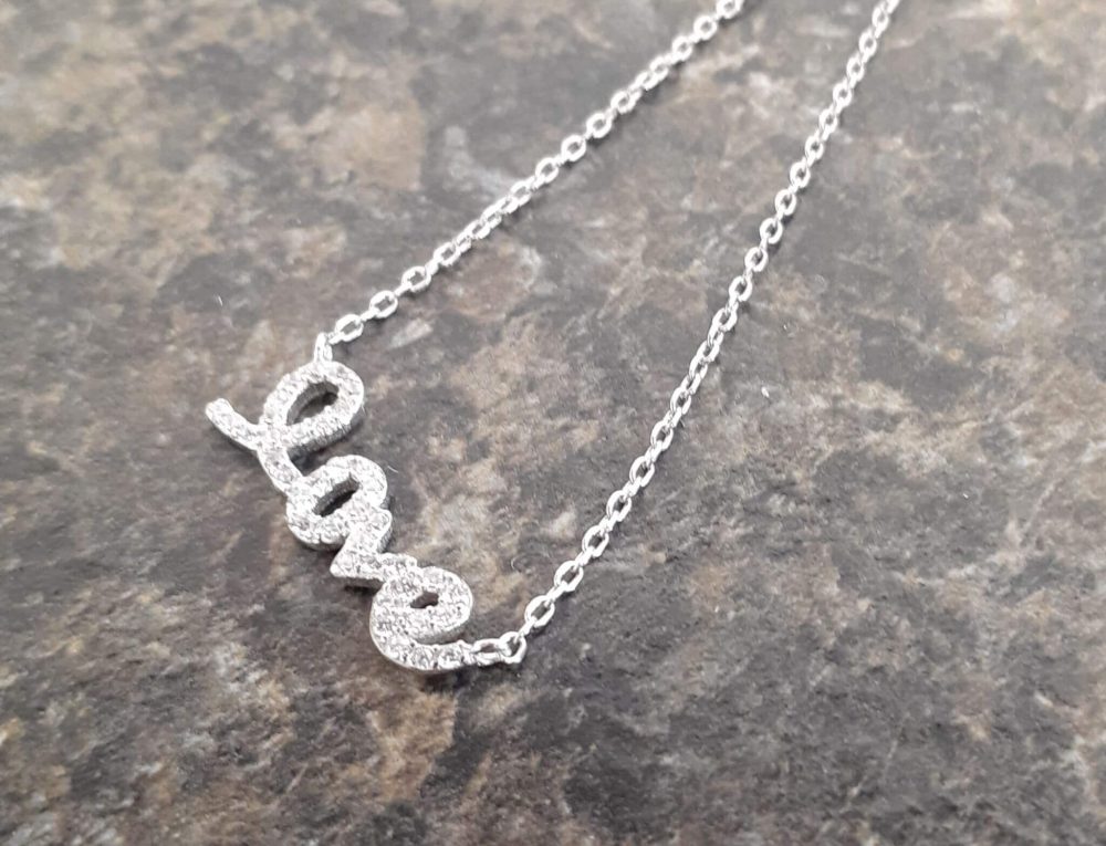 LOVE Silver Necklace with Cubic Zirconia Stones