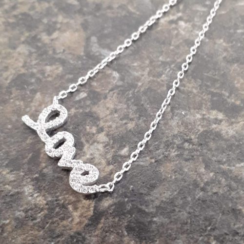 LOVE Silver Necklace with Cubic Zirconia Stones