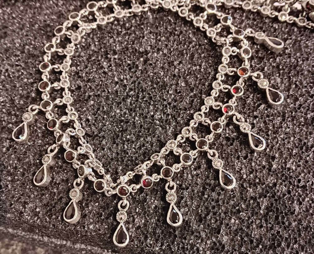 Garnet and Marcasite Silver Necklace