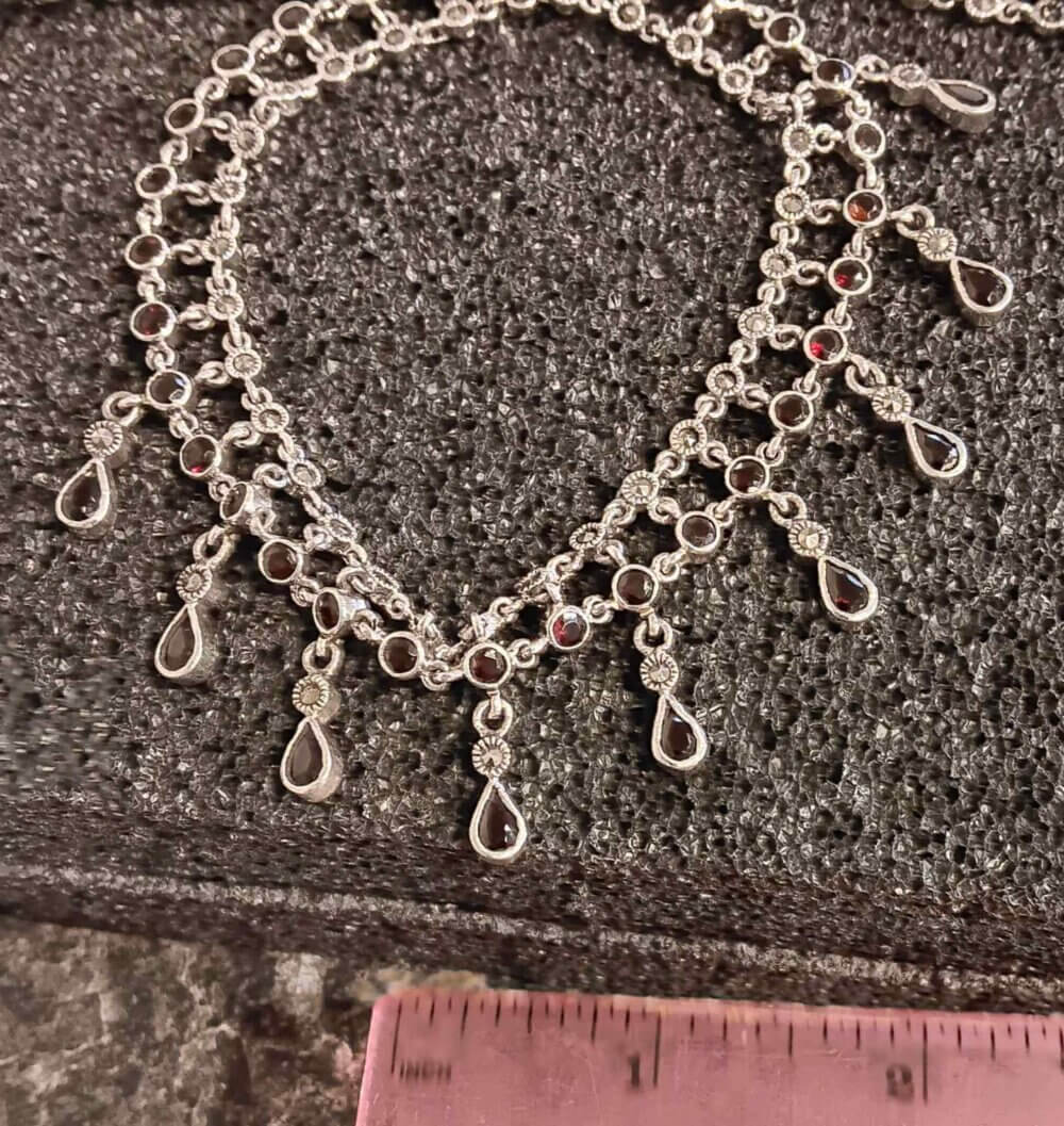 Garnet and Marcasite Silver Necklace - Image 2