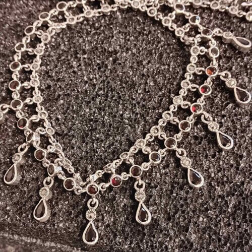 Garnet and Marcasite Silver Necklace