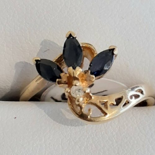 Blue Sapphires and Diamond Ring set in 10k