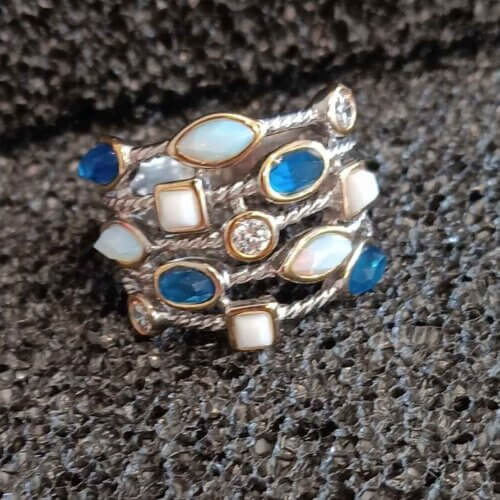 Silver Wide Coloured Stone Ring