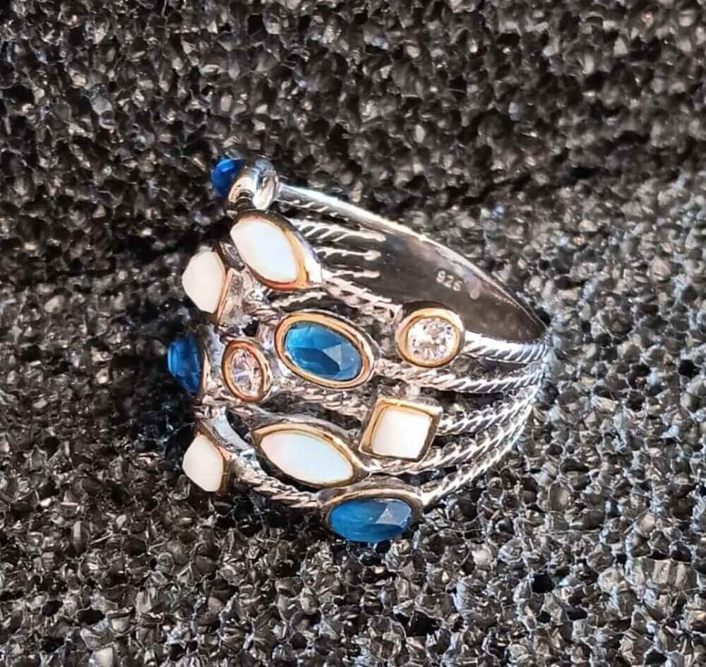 Silver Wide Coloured Stone Ring - Image 2
