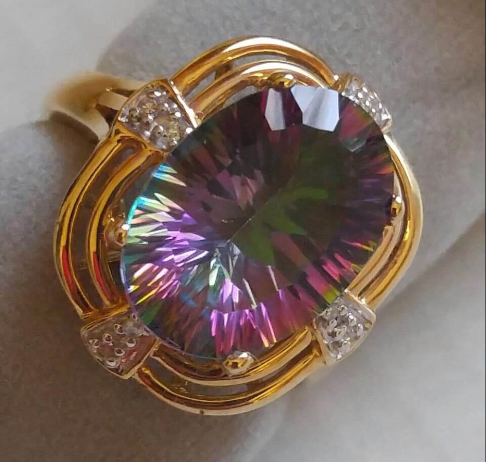 Diamond & Mystic Topaz Oval Ring - 10k
