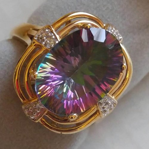 Diamond & Mystic Topaz Oval Ring - 10k