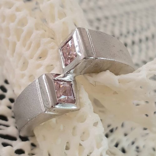 Silver Twist Like Ring with Pink Stone