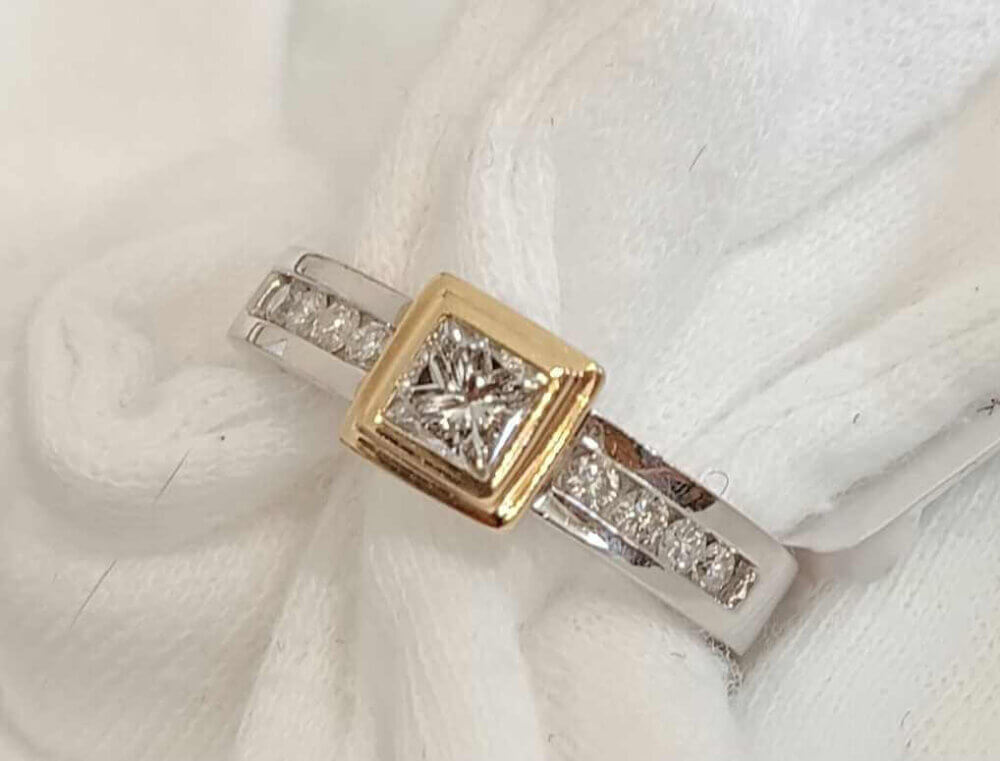 14k Two Toned Princess Cut Diamond Ring