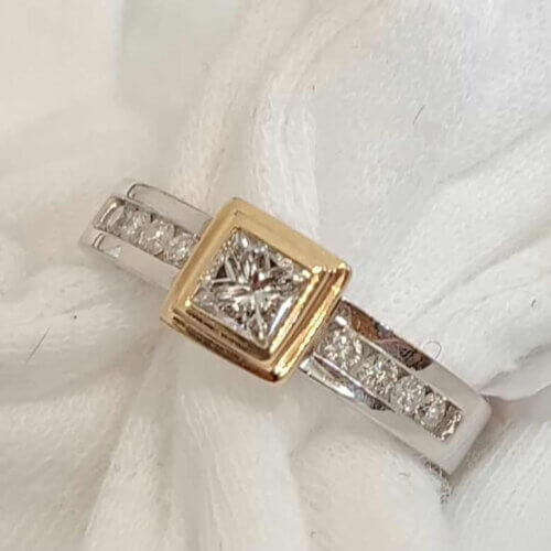 14k Two Toned Princess Cut Diamond Ring