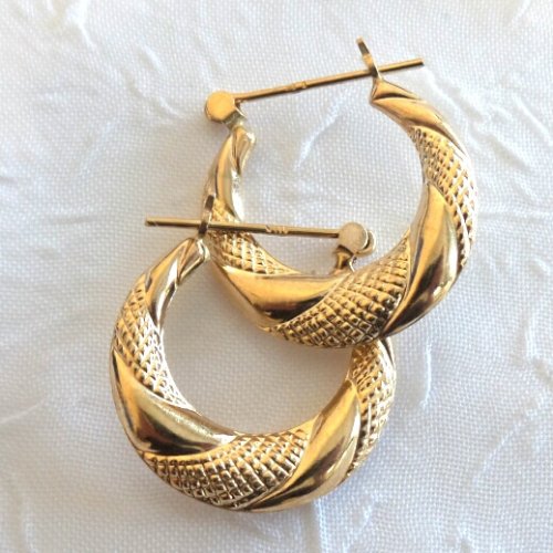 10k Puffed Designed Hoop Earrings